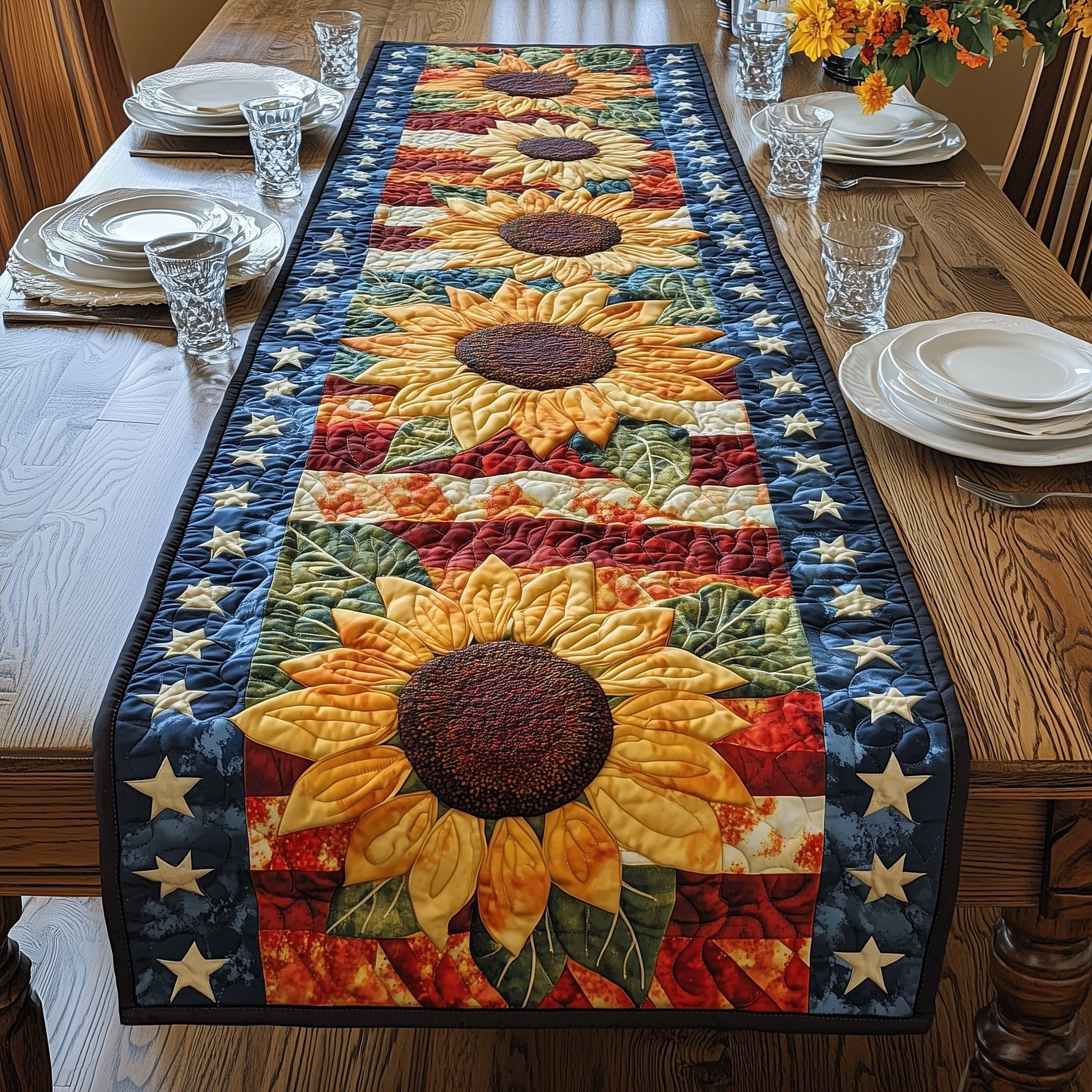 Patriotic Suower Quilted Table Runner  Table Runners Wedding Fourth Of July Hostess Gifts