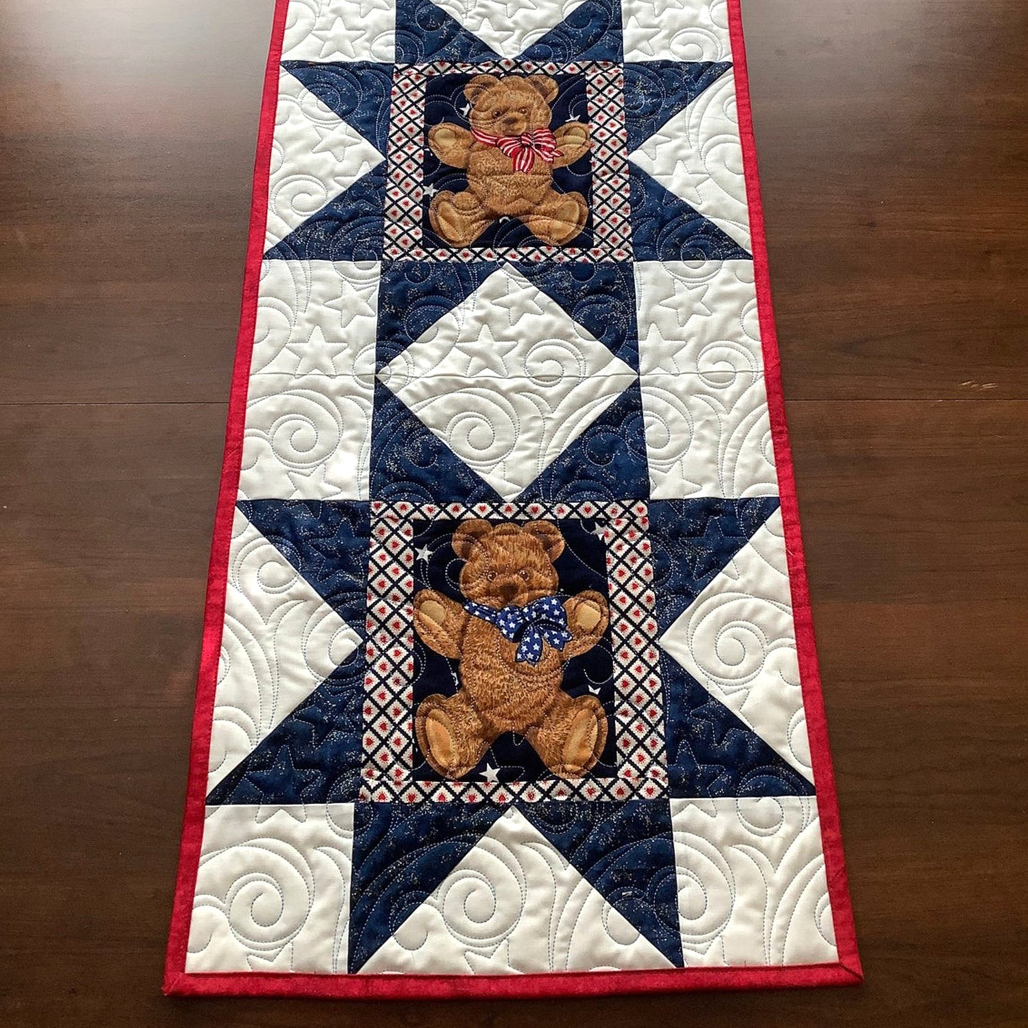 Patriotic Teddy Quilted Table Runner Independence Day Runner 4Th Of July Present