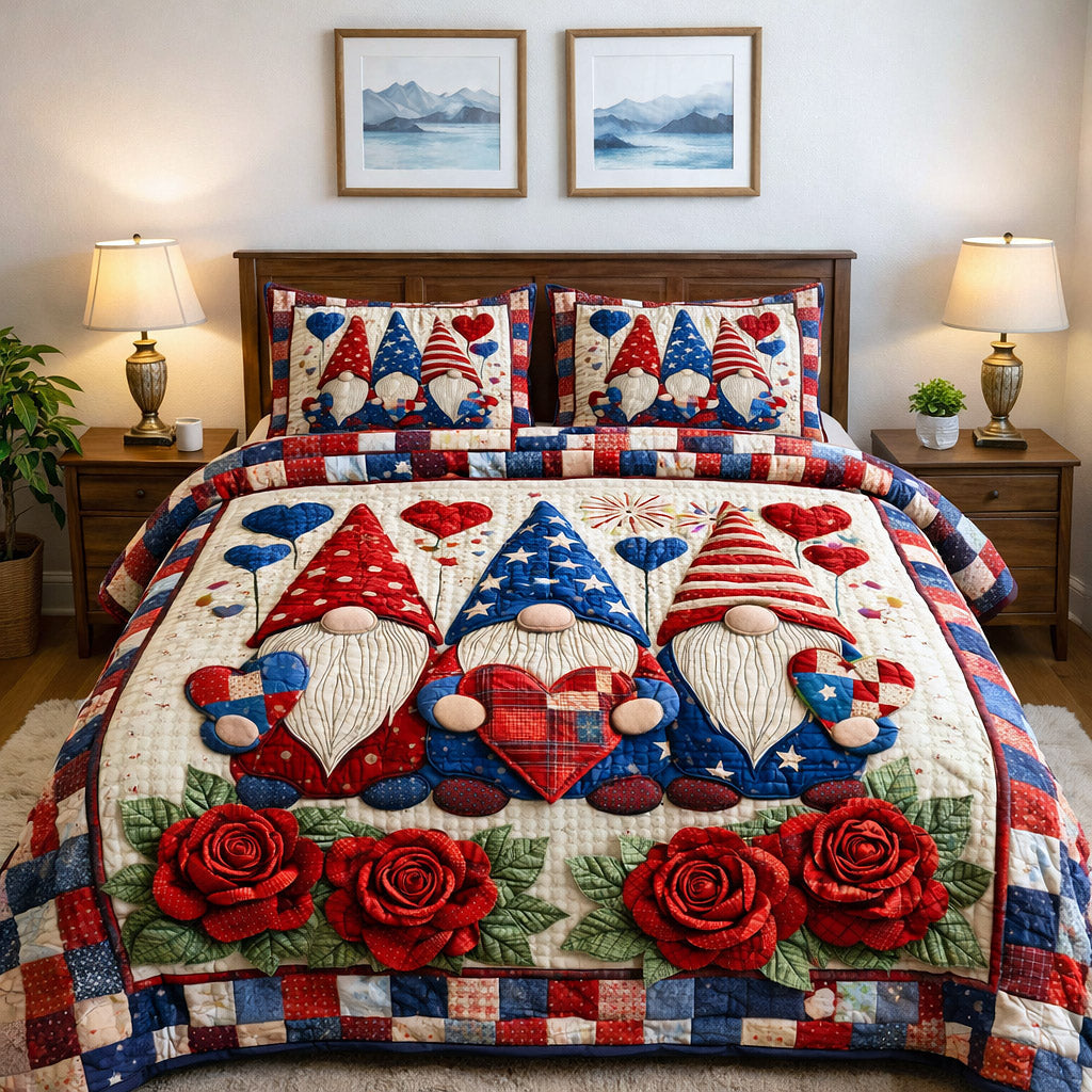 Patriotic USA Flag Quilted Bedding Set Room Decorations Patriotic Gifts For Dad - Tradiviet