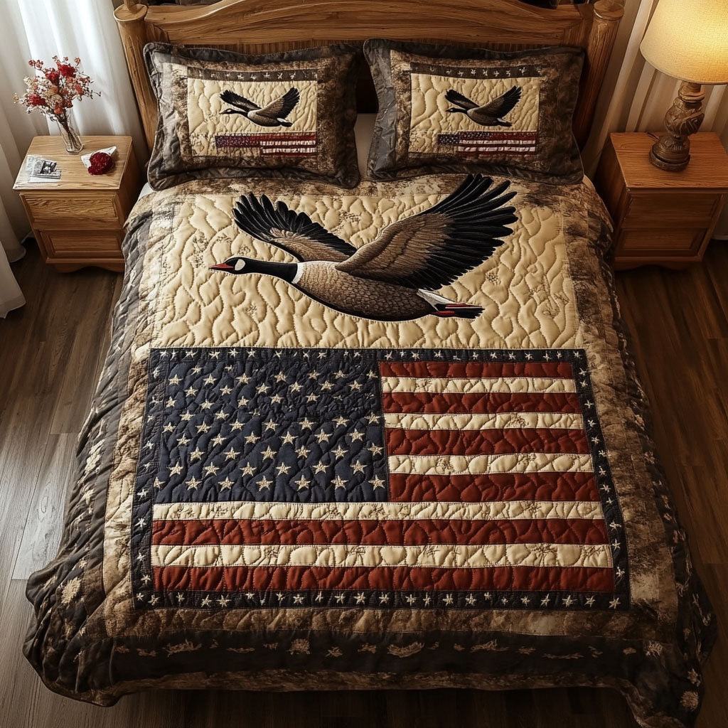 Patriotic Wings  Quilted Bedding Set  American Flag Duvet Covers Fourth Of July Birthday Gifts