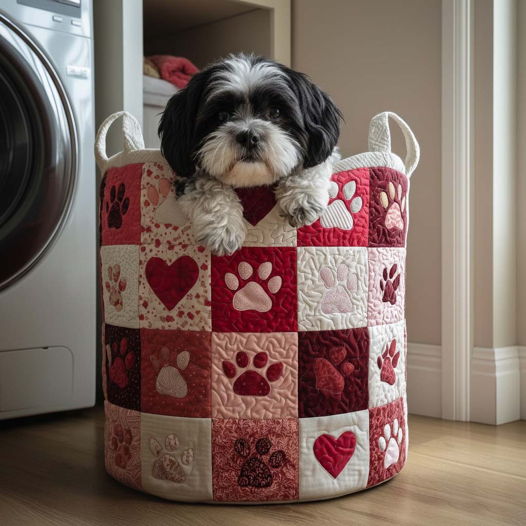Paw Hearts Quilted Laundry Basket Funny Baskets Gifts For Mother In Law - Tradiviet