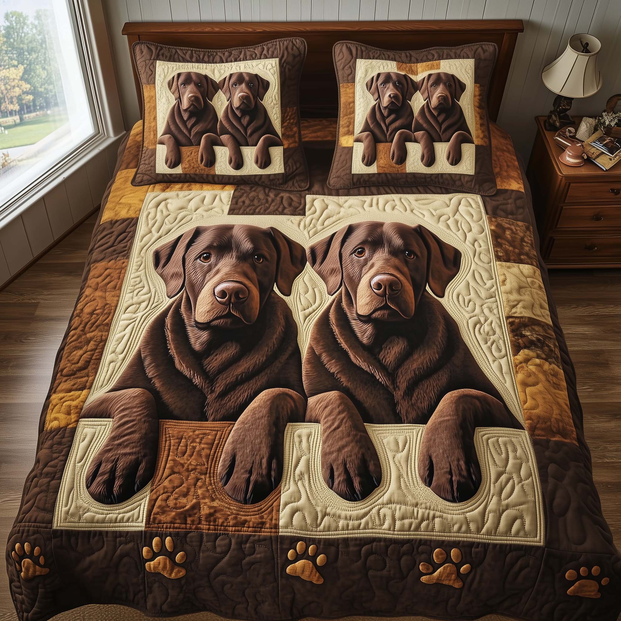 Paw Love Quilted Bedding Set Holiday Room Decor Paw Love Gifts For Animal Lovers - Tradiviet