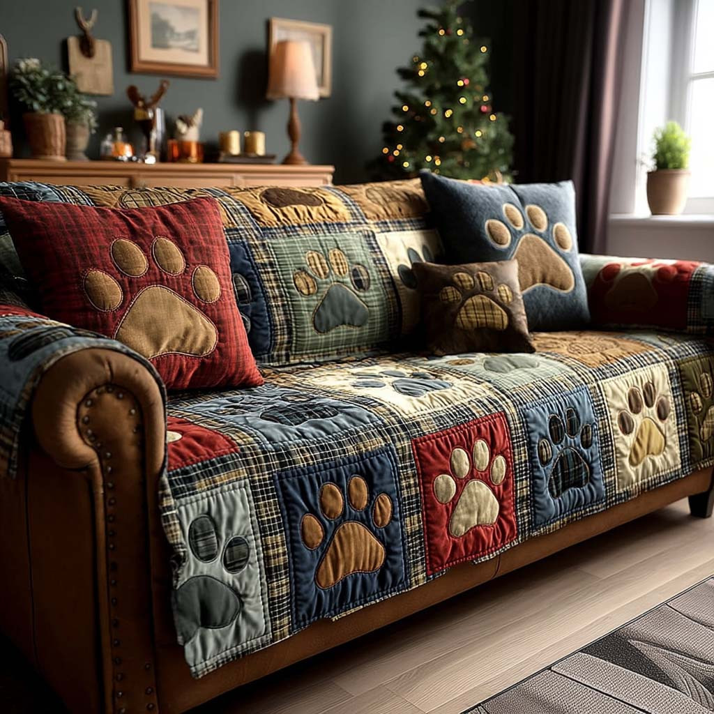 Paw Print Joy Quilted Sofa Cover Nice Couch Covers Retirement Gift for Men