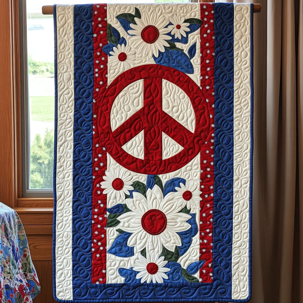 Peace and Petals Quilted Table Runner  Holiday Table Runner Fourth Of July Hostess Gifts