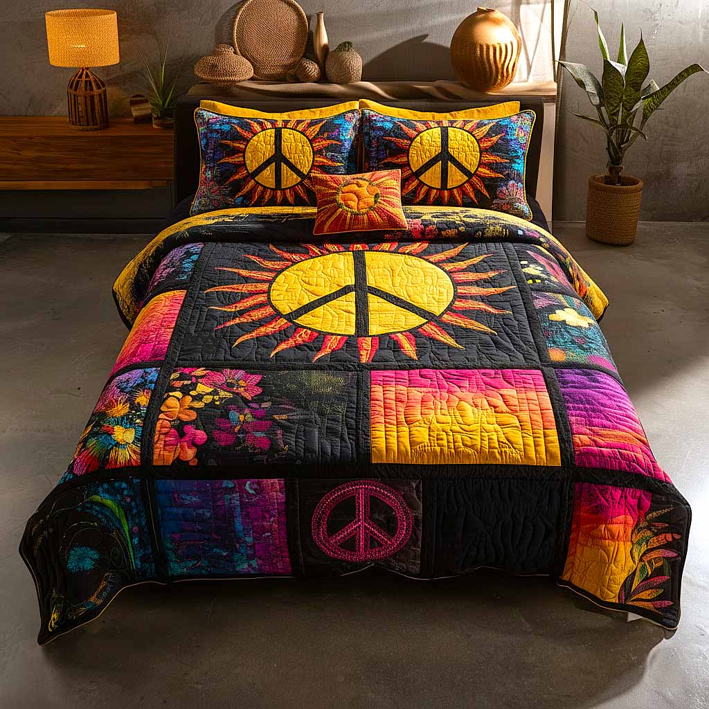 Peace Love Quilted Bedding Set Holiday Decorations Peace Offering Gift For Girlfriend - Tradiviet