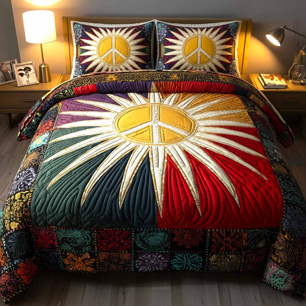 Peace Vibes Quilted Bedding Set Autumn Inspired Bedroom Peace Offering Gift For Boyfriend - Tradiviet