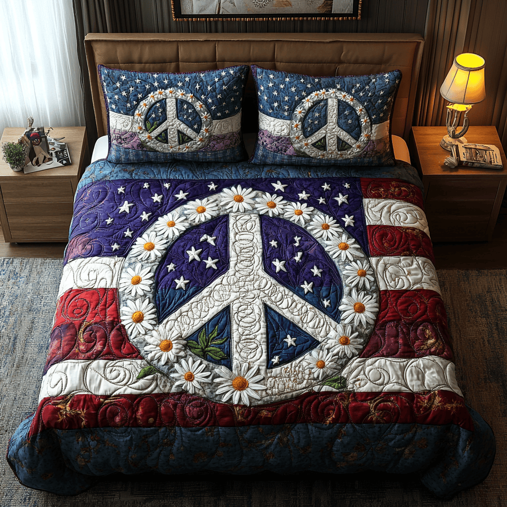 Peaceful Patriot  Quilted Bedding Set  Duvet Cover Queen Best 4Th Of July Gifts