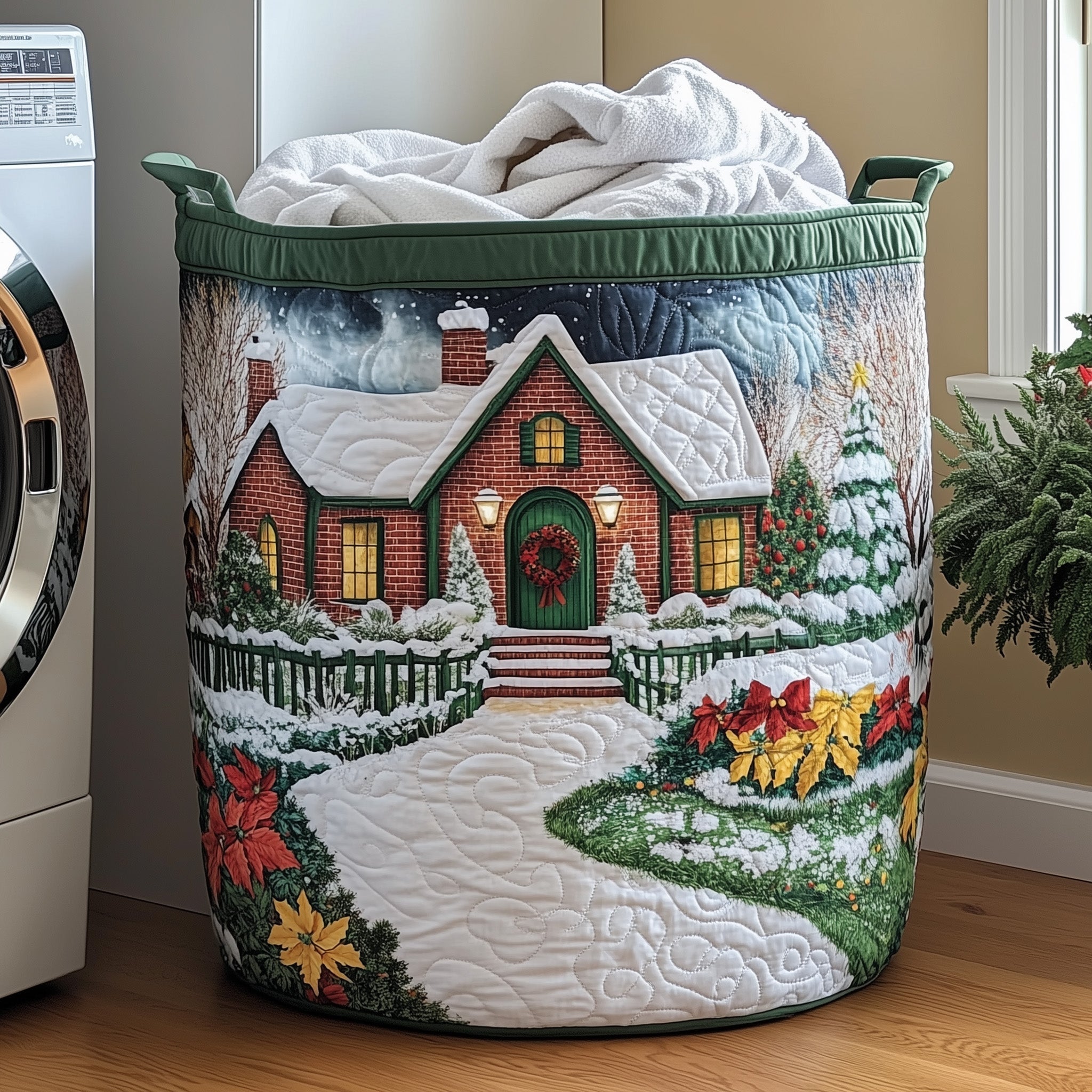 Peaceful Snow Cabin Quilted Laundry Basket Cool Laundry Hamper Gifts For Father - Tradiviet