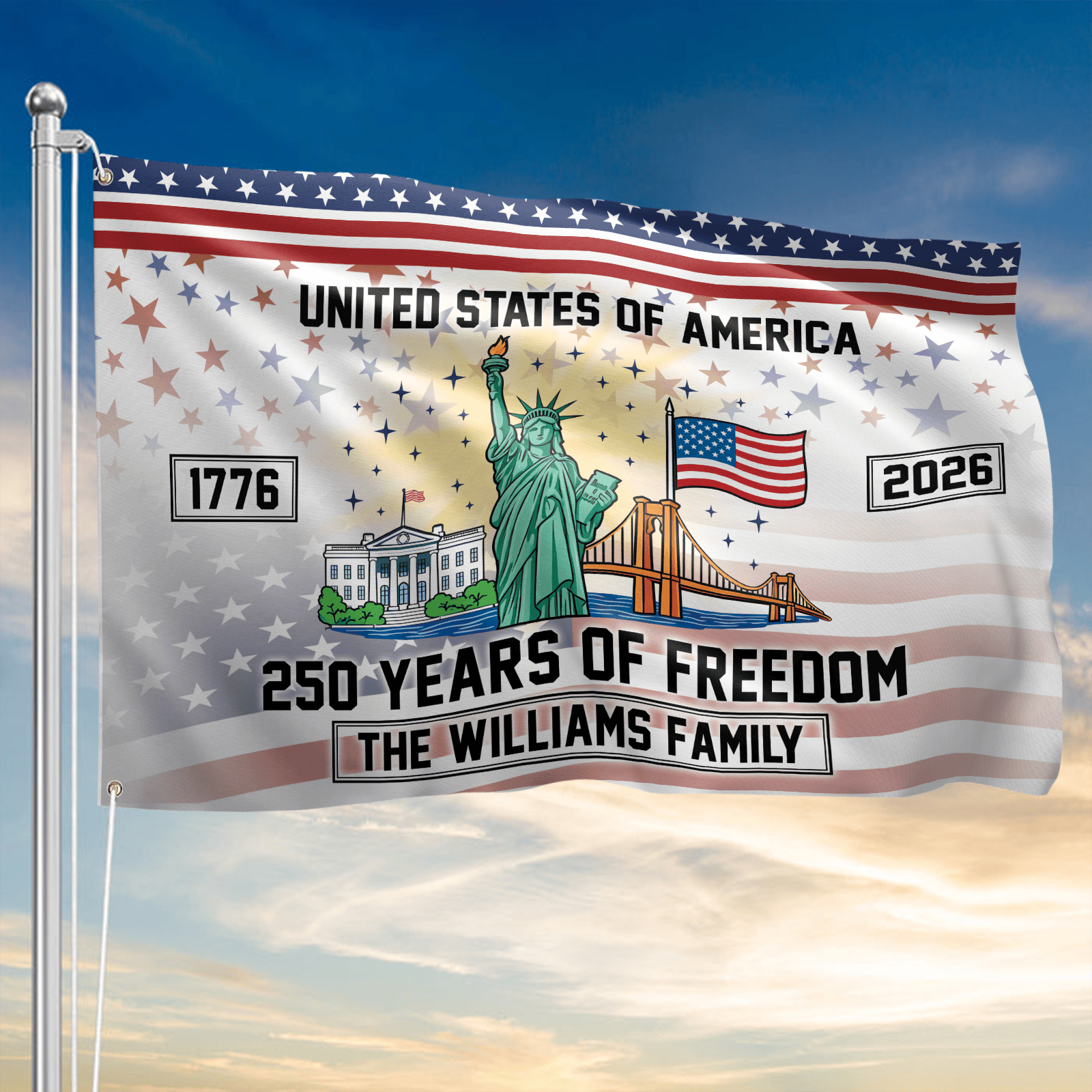 Personalizable 250 Years Of Freedom Flag 1776 2026 American Flag Decor Patriotic Gift - Tradiviet