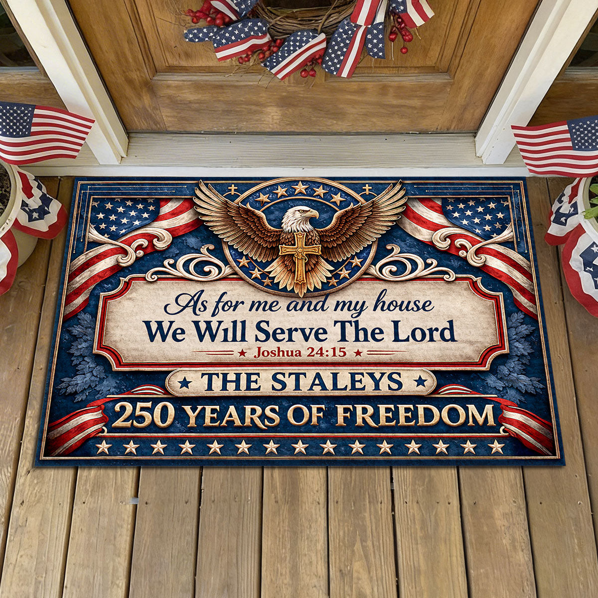 Personalized As For Me And My House We Will Serve The Lord Doormat America's Birthday Door Mat - Tradiviet