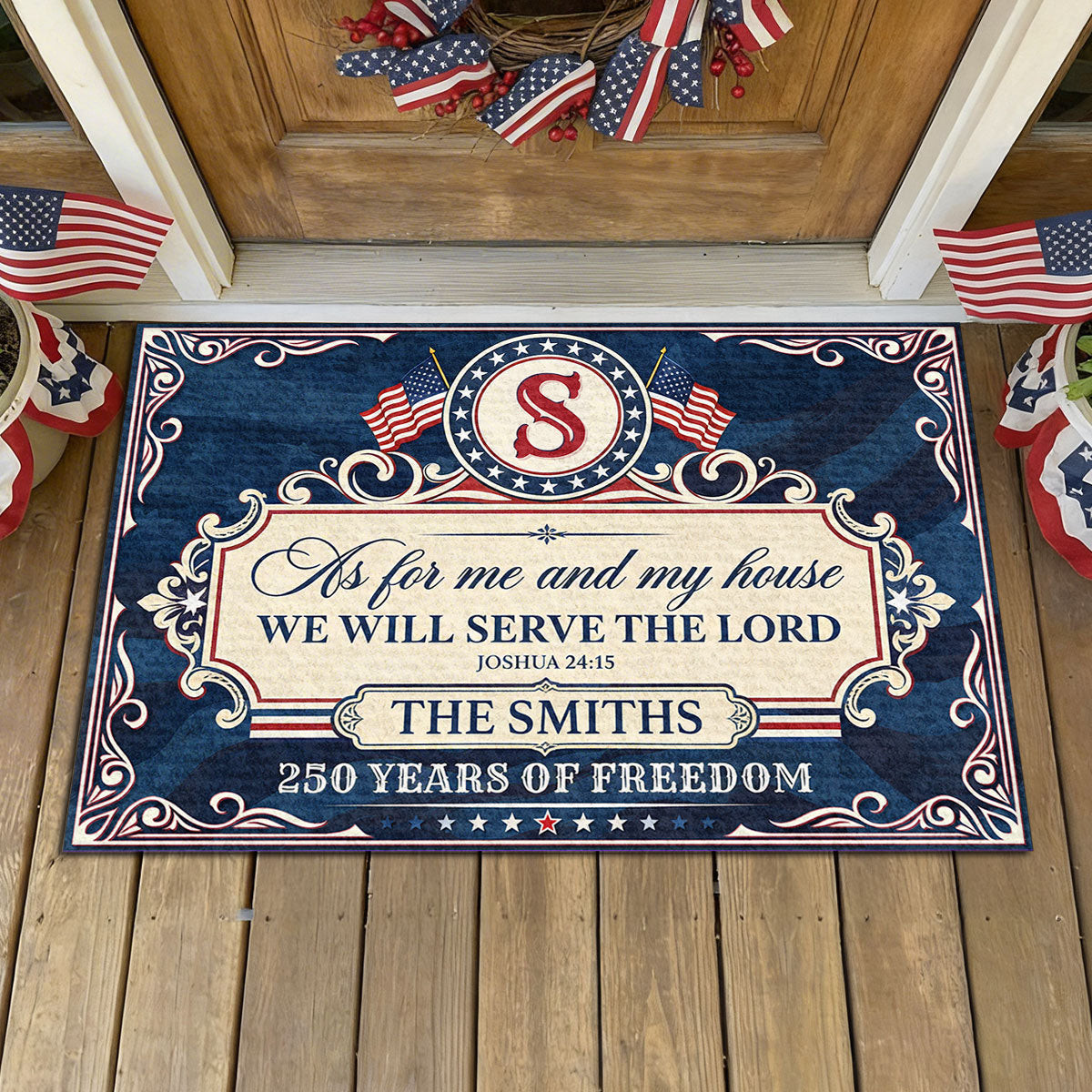 Personalized As For Me And My House We Will Serve The Lord Doormat In God We Trust Doormat - Tradiviet
