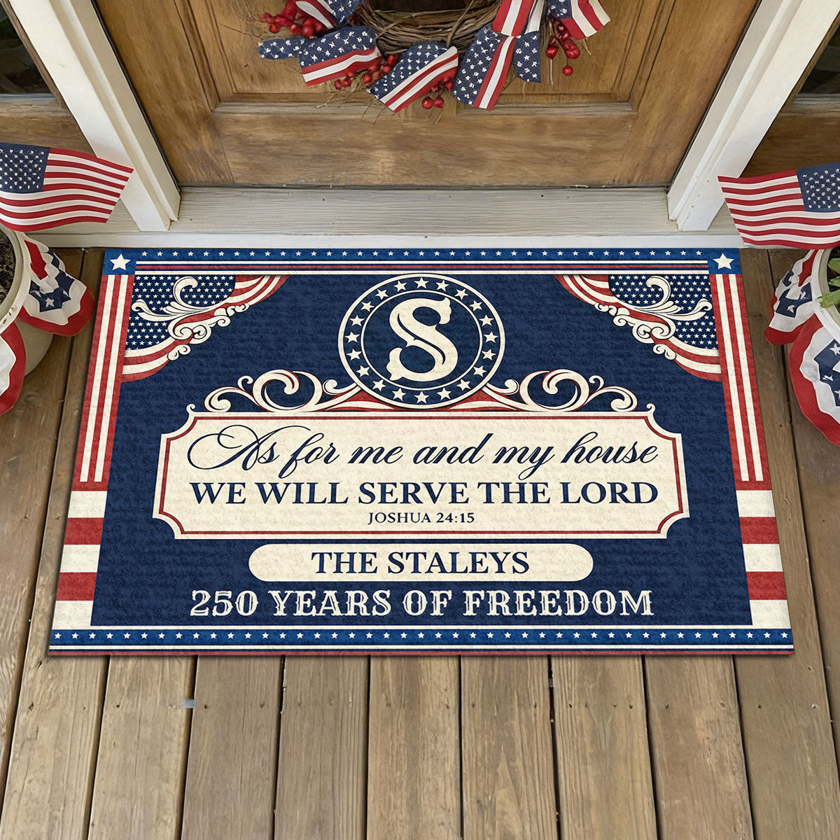 Personalized As For Me And My House We Will Serve The Lord Doormat Independence Day 2026 Mat - Tradiviet