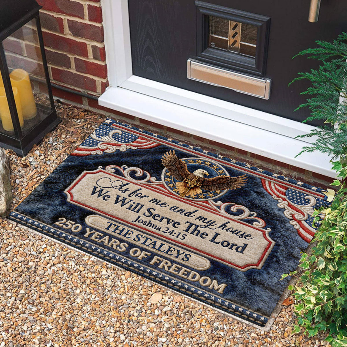 Personalized As For Me And My House We Will Serve The Lord Doormat Semiquincentennial Welcome Mat - Tradiviet