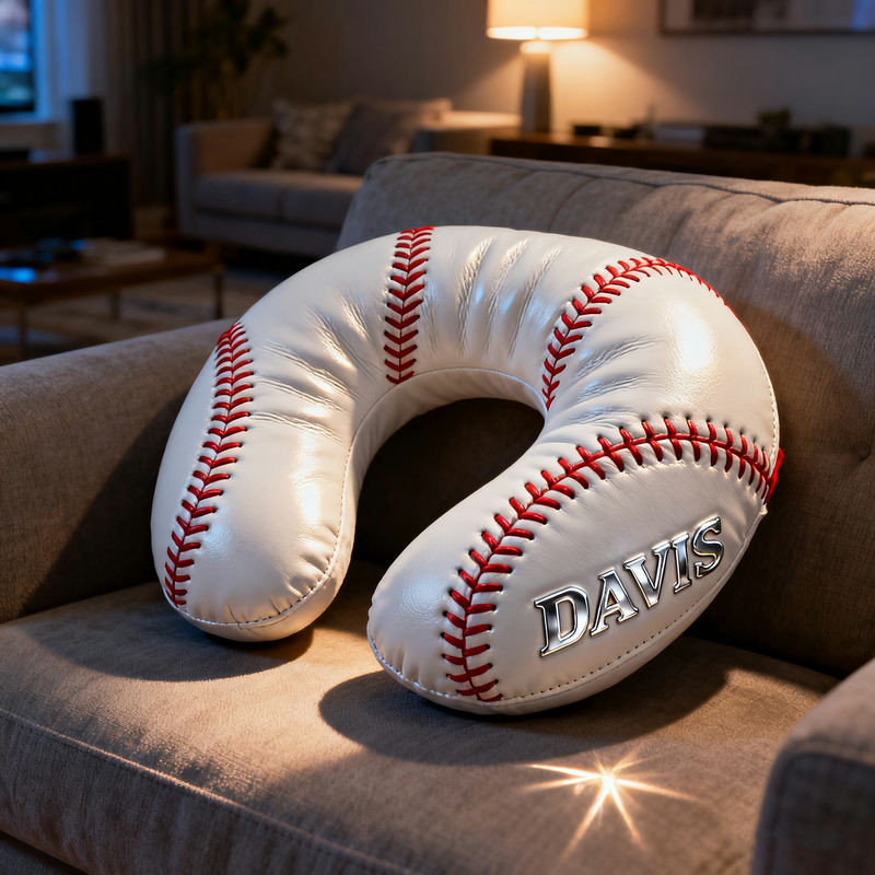 Personalized Baseball Neck Pillow Travel Pillow Baseball Gift For Sports Fan - Tradiviet