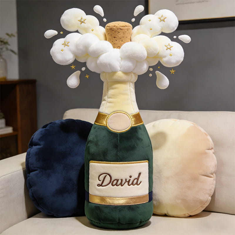 Personalized Champagne Bottle Pillow Celebration Plush Party Decor Gift for Her Him - Tradiviet