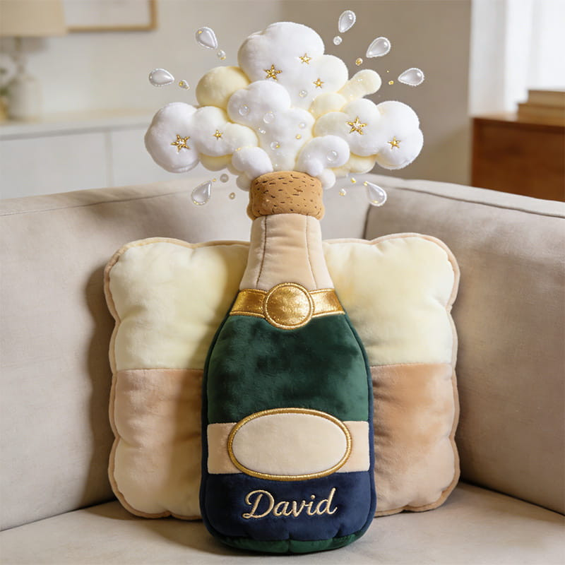 Personalized Champagne Bottle Pillow Celebration Plush Party Decor Gift for Mom - Tradiviet