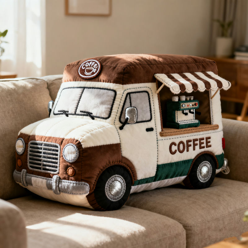 Personalized Coffee Truck Pillow Food Truck Plush Pillow Decor Coffee Lover Gift - Tradiviet