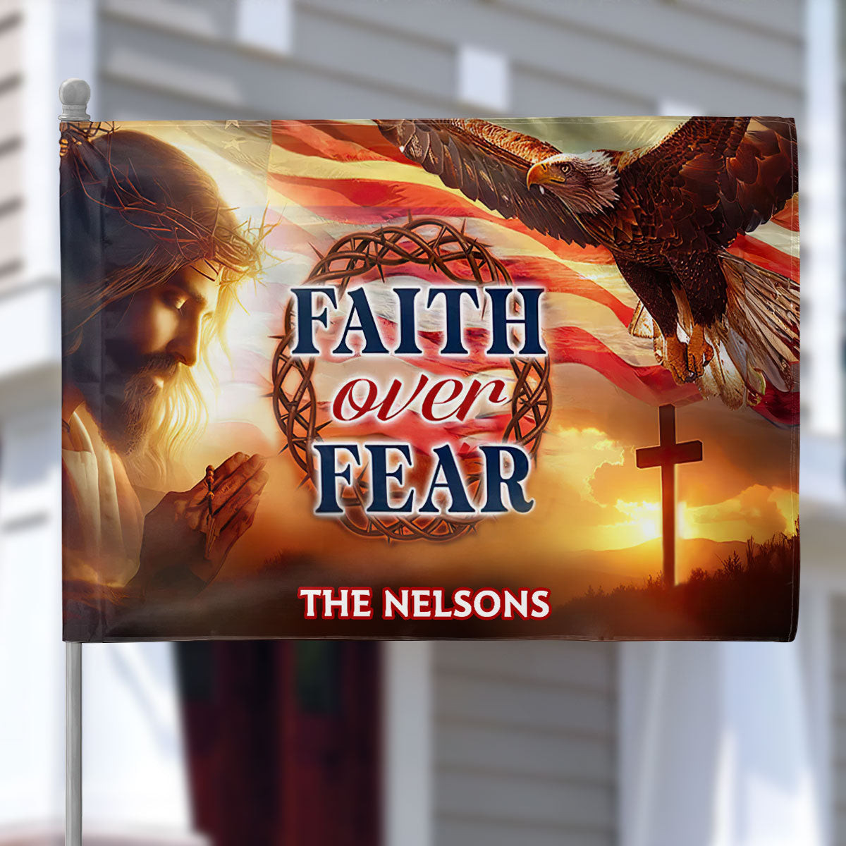 Personalized Faith Over Fear House Flag America's 250 Birthday Flag Patriotic Birthday Gifts - Tradiviet