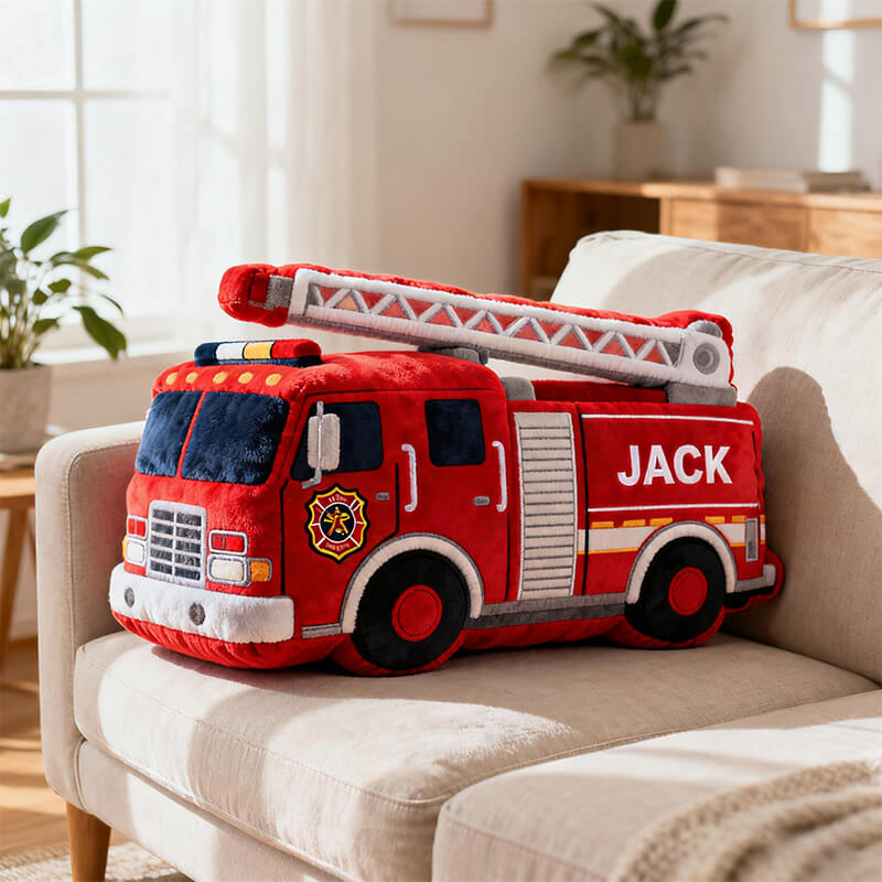 Personalized Fire Truck Pillow Fire Lover Plush Decor Birthday Gift For Brother - Tradiviet