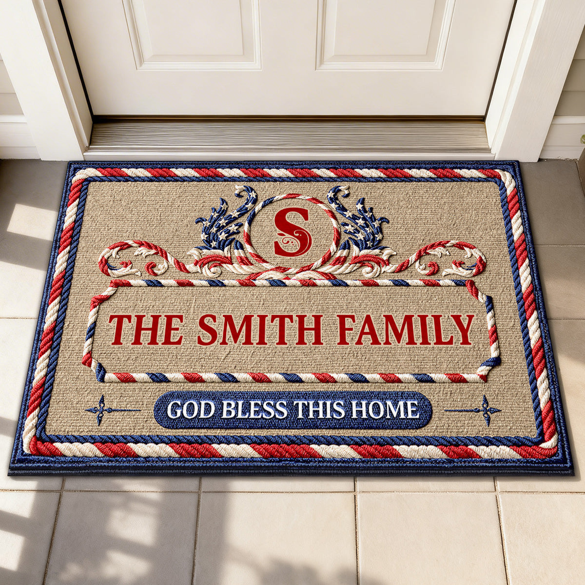 Personalized God Bless This Home 2 Doormat Independence Day Front Door Welcome Mat - Tradiviet