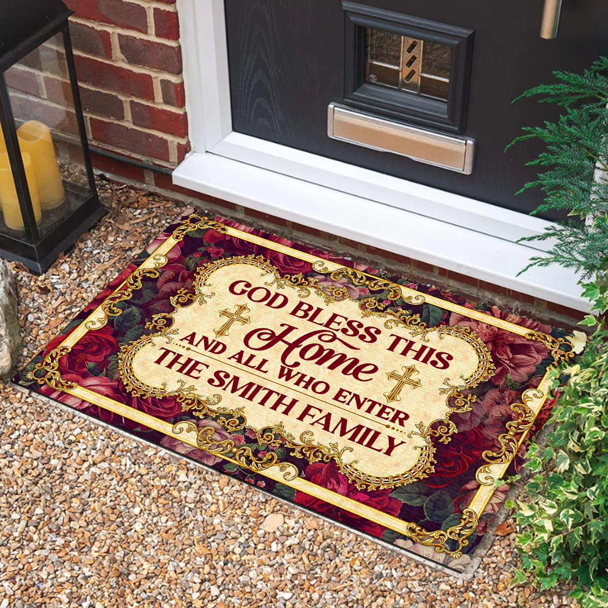 Personalized God Bless This Home And All Who Enter Doormat Independence Day 2026 Welcome Mat - Tradiviet