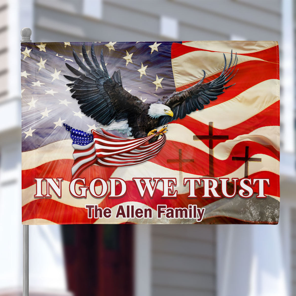 Personalized In God We Trust House Flag USA 250 Years Strong Flag Patriotic Themed Gifts - Tradiviet