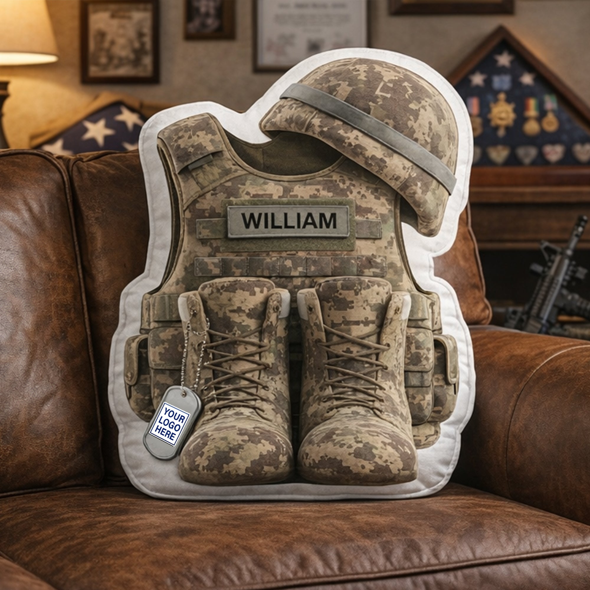 Personalized Military Memorial Pillow Soldier Boots Helmet Plush Memorial Gift For Men - Tradiviet