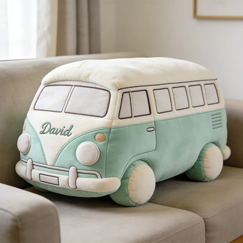 Personalized Retro Van Shaped Pillow Travel Lover Room Decor Gift For Son - Tradiviet