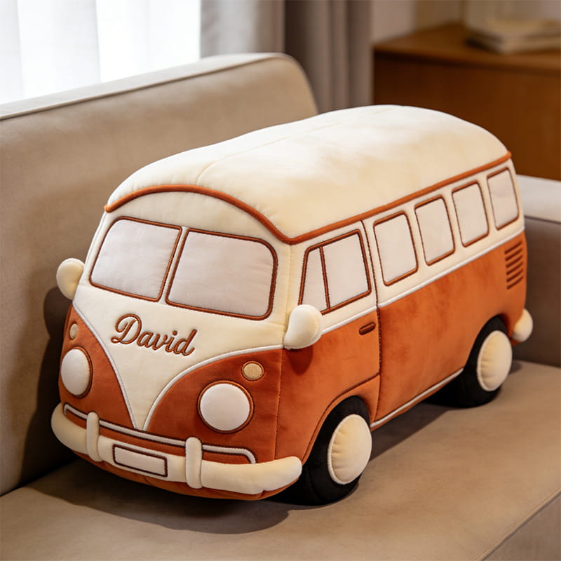Personalized Retro Van Shaped Pillow Travel Lover Room Decor Gift For Son - Tradiviet