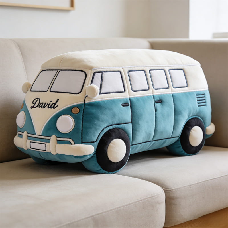 Personalized Retro Van Shaped Pillow Travel Lover Room Decor Gift For Son - Tradiviet