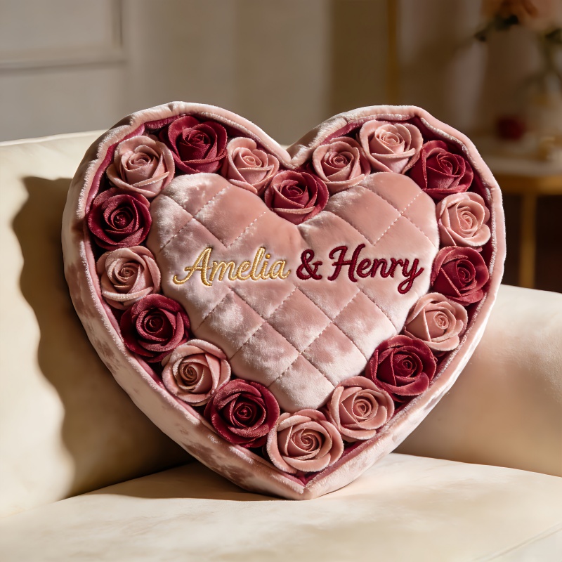 Personalized Rose Heart Shaped Pillow Best Special Mothers Day Gifts For Mom - Tradiviet