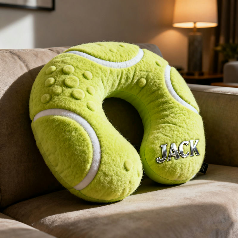 Personalized Tennis Neck Pillow Custom Name Travel Plush Tennis Ball Gift For Player - Tradiviet