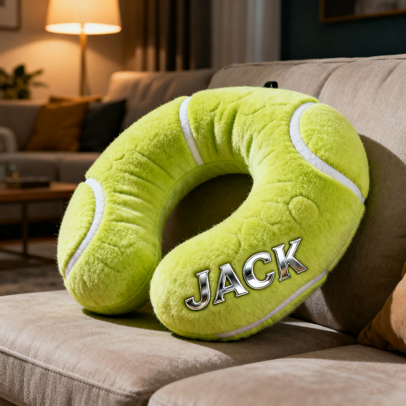 Personalized Tennis Neck Pillow Custom Name Travel Plush Tennis Ball Gift For Player - Tradiviet