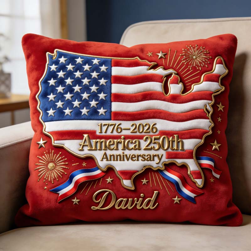 Personalized US 250th Anniversary Shaped Pillow USA Map Plush Independence Day Gift - Tradiviet