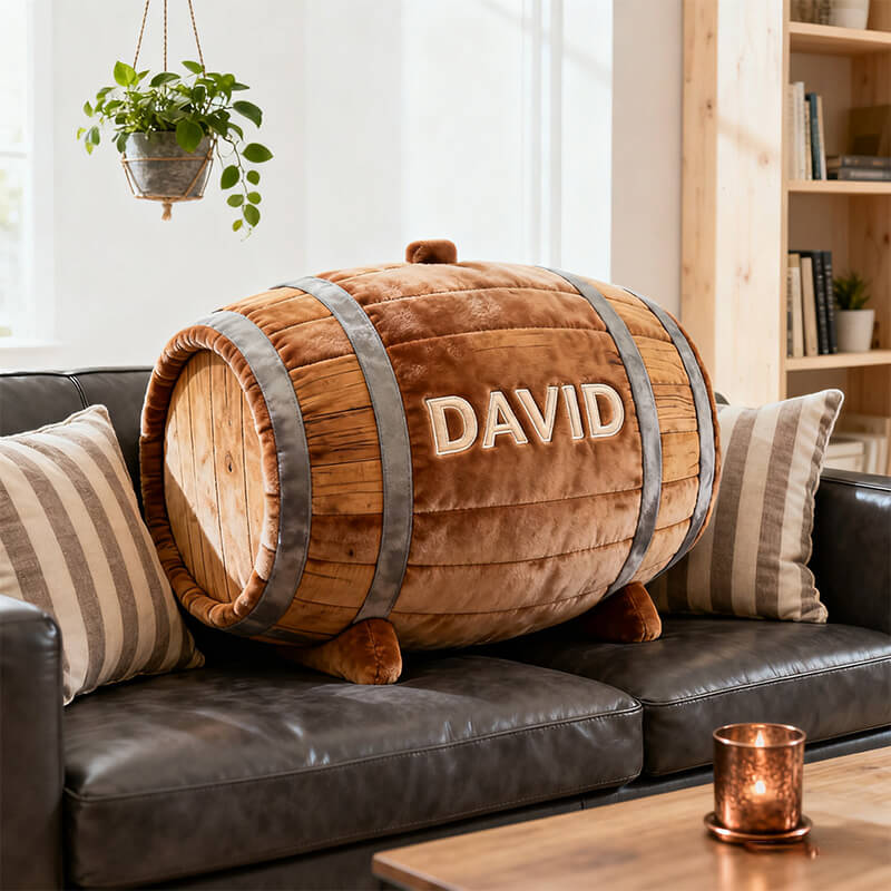 Personalized Wine Barrel Shape Pillow Cute Sofa Decor Birthday Gift For Dad - Tradiviet