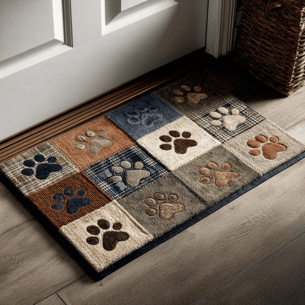 Pet Paw Print Doormat Cute Dog Cat Welcome Mat for Front Door Non-Slip Outdoor Rug