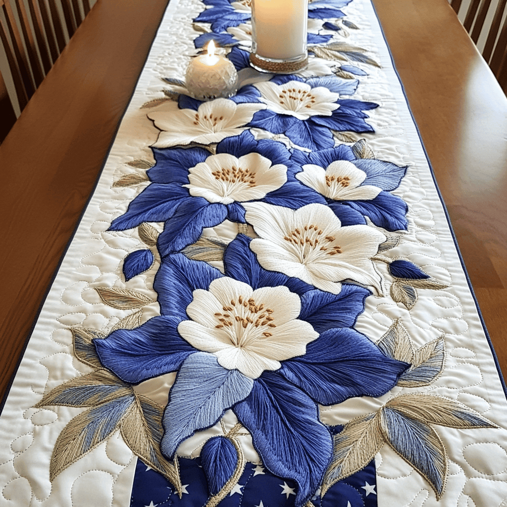 Petal Bliss Quilted Table Runner  4th Of July Table Runner Best Independence Day Gifts