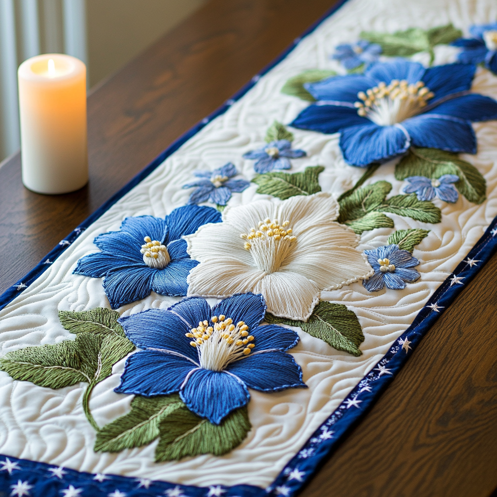Petal Garden Quilted Table Runner  Holiday Table Runner Fourth Of July Hostess Gifts