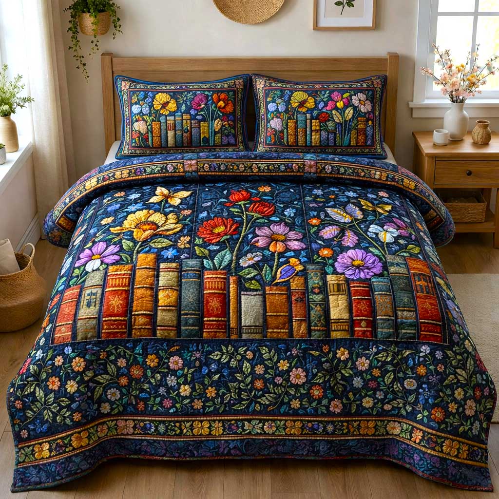 Petal Pages Quilted Bedding Set Holiday Home Decor Best Mothers Day Gifts - Tradiviet