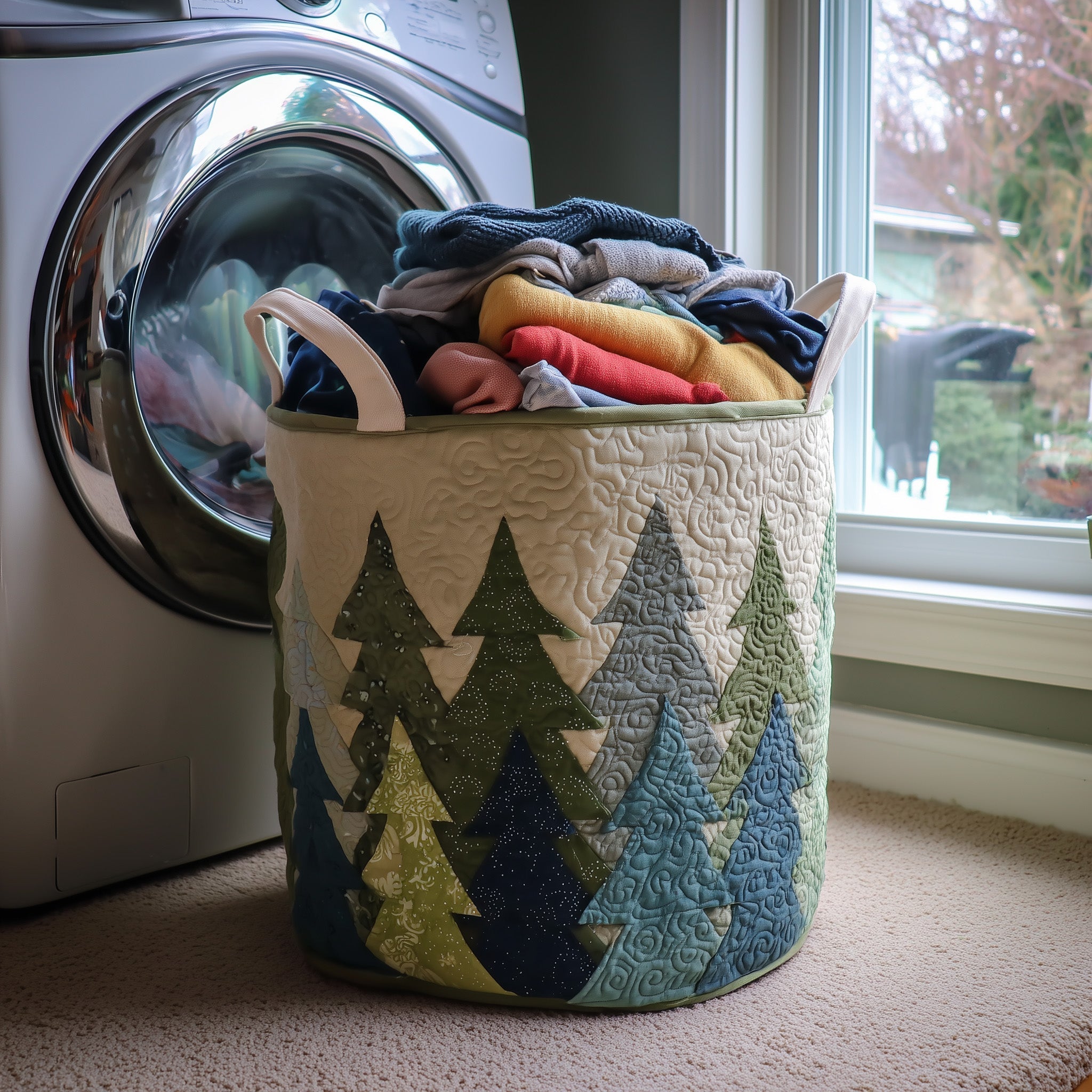 Pine Tree Quilted Laundry Basket Cute Storage Baskets Birthday Gifts For Mom - Tradiviet
