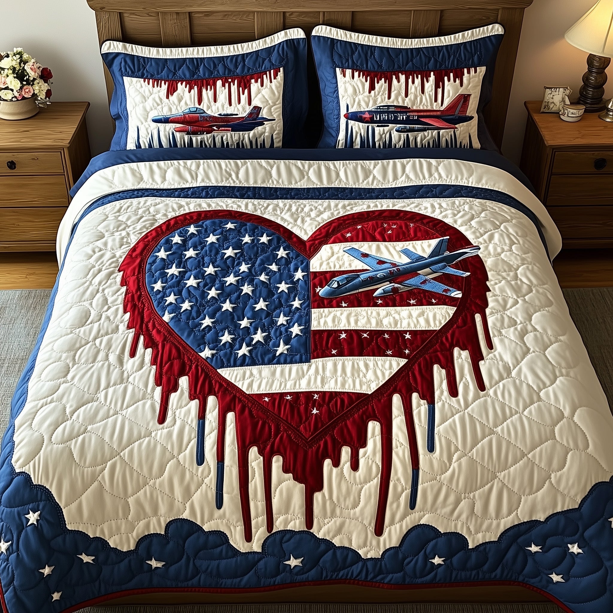 Plane America 250 Flag Quilted Bedding Set Fourth Of July Quilt Set Gift For Bestie - Tradiviet