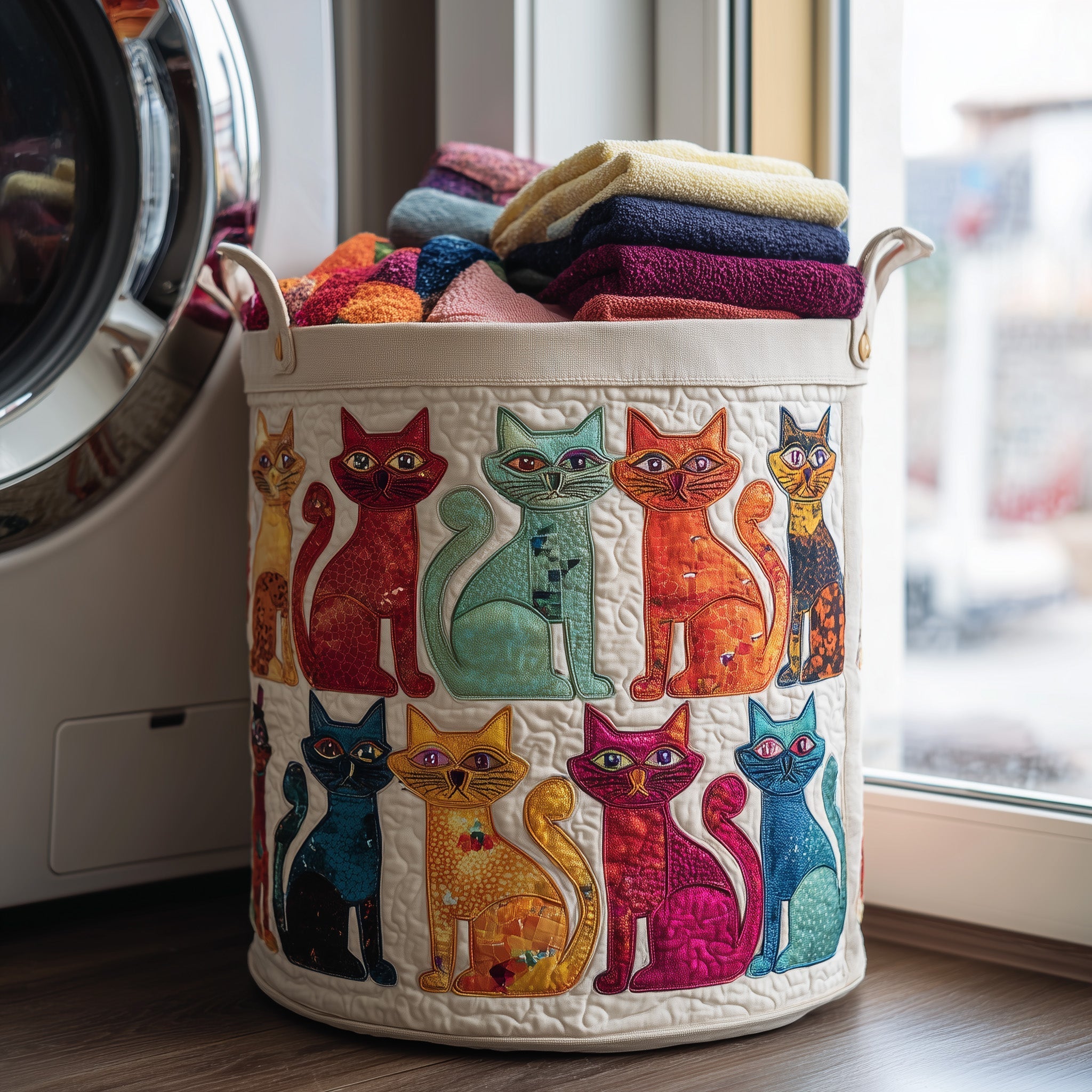 Playful Cat Quilted Laundry Basket Cool Laundry Hamper Gift Ideas For Dad - Tradiviet