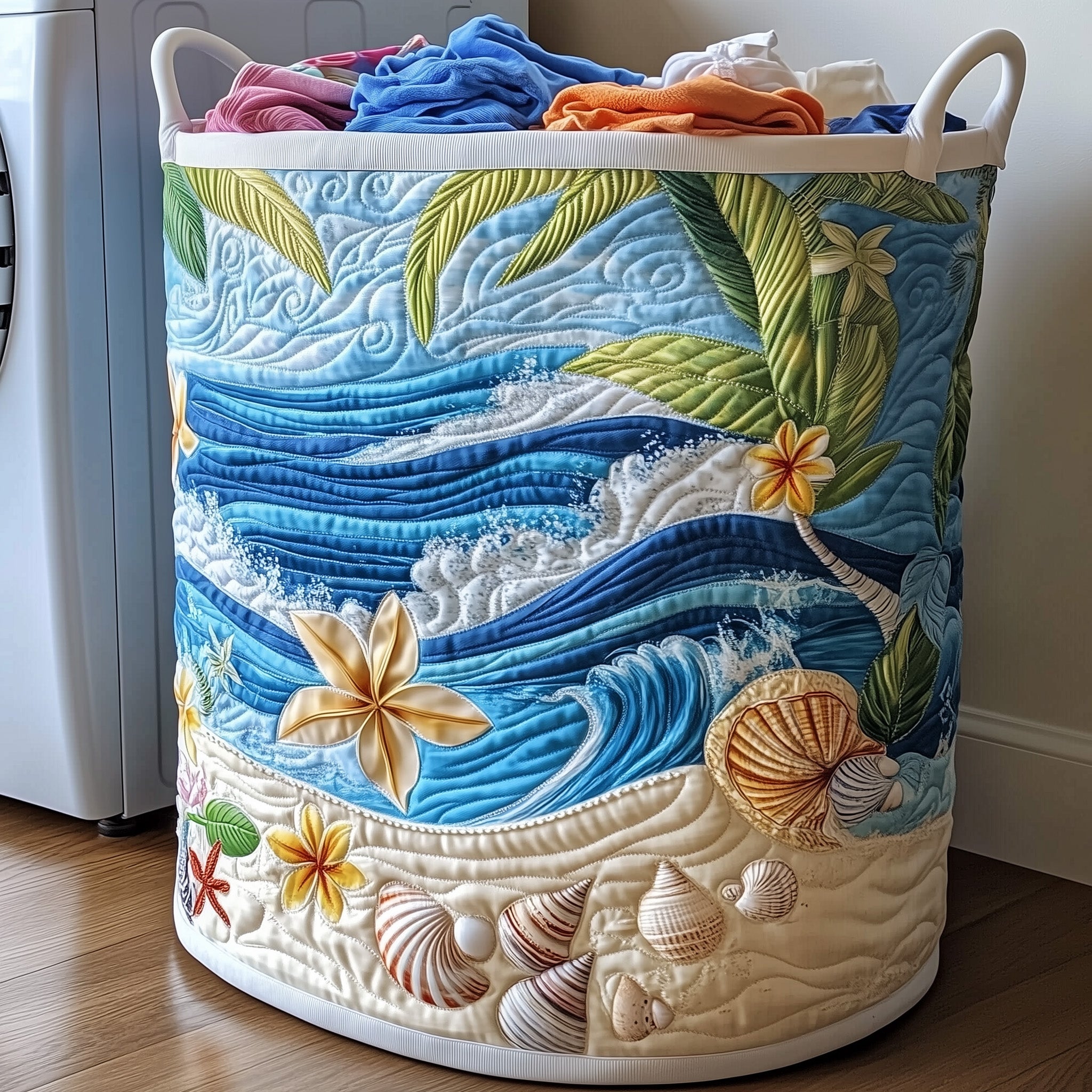 Plumeria Blossom Quilted Laundry Basket Aesthetic Storage Baskets Presents For Dad - Tradiviet