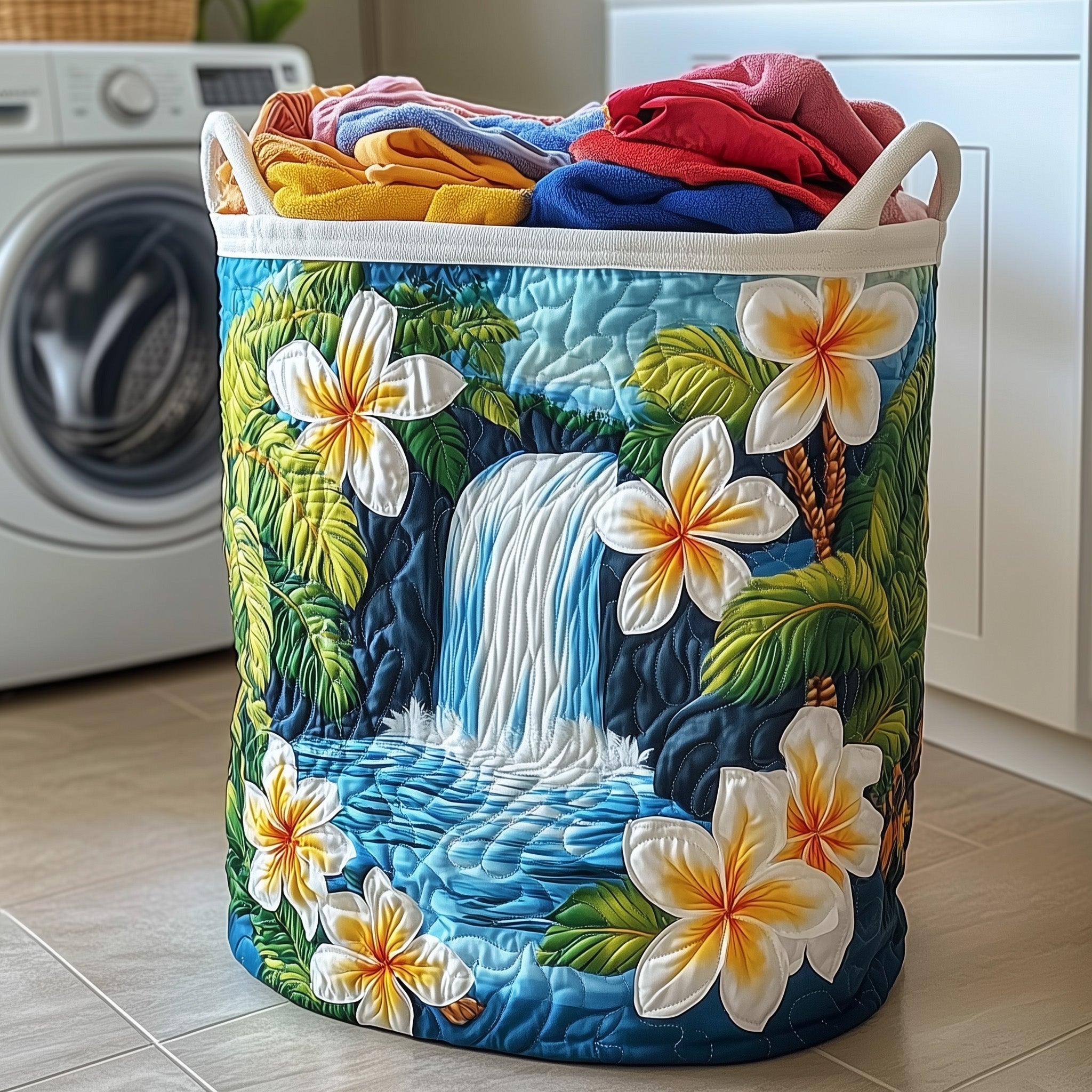 Plumeria Blossom Quilted Laundry Basket Cute Baskets Best Gifts For Mother In Law - Tradiviet
