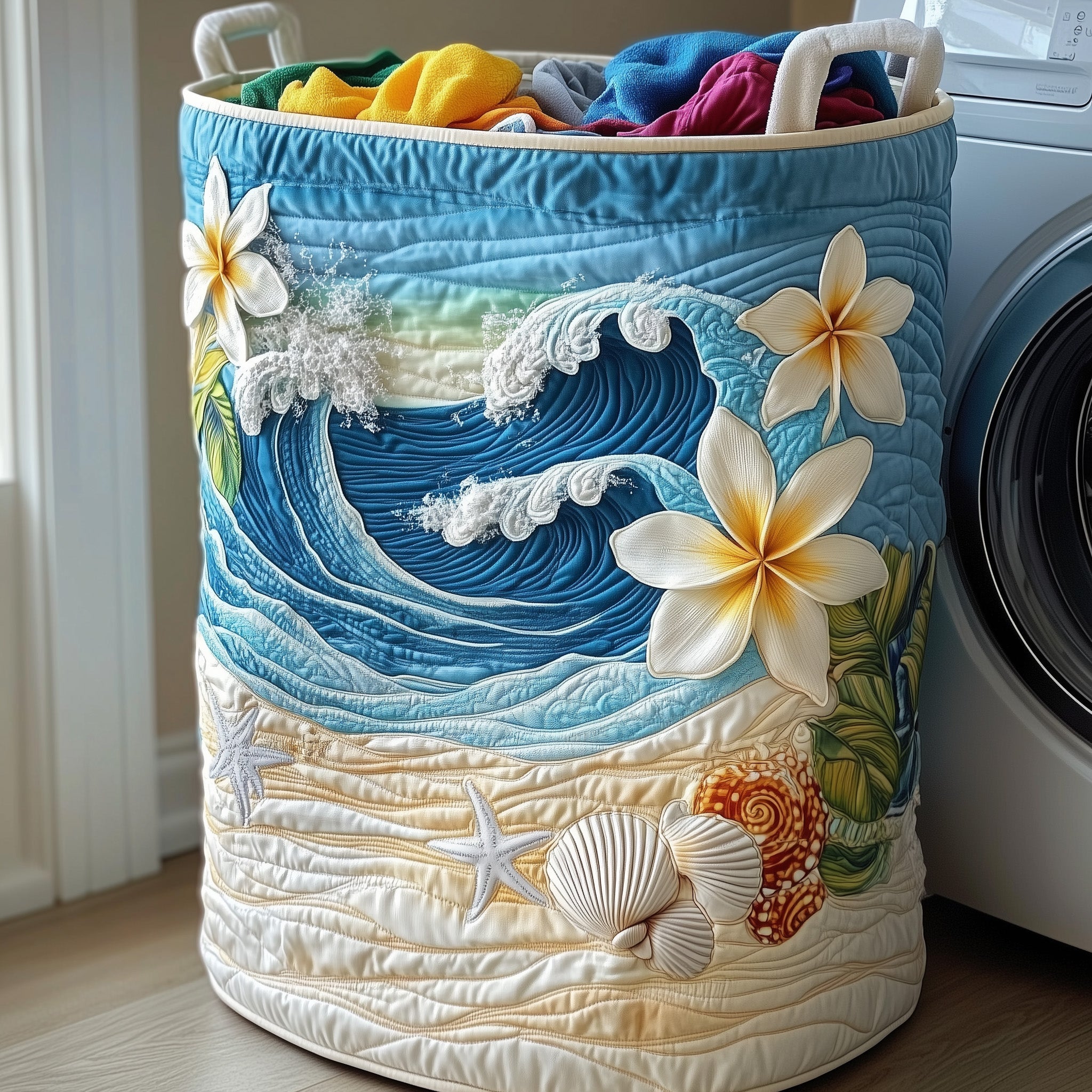 Plumeria Blossom Quilted Laundry Basket Funny Baskets Best Gifts For Dad - Tradiviet