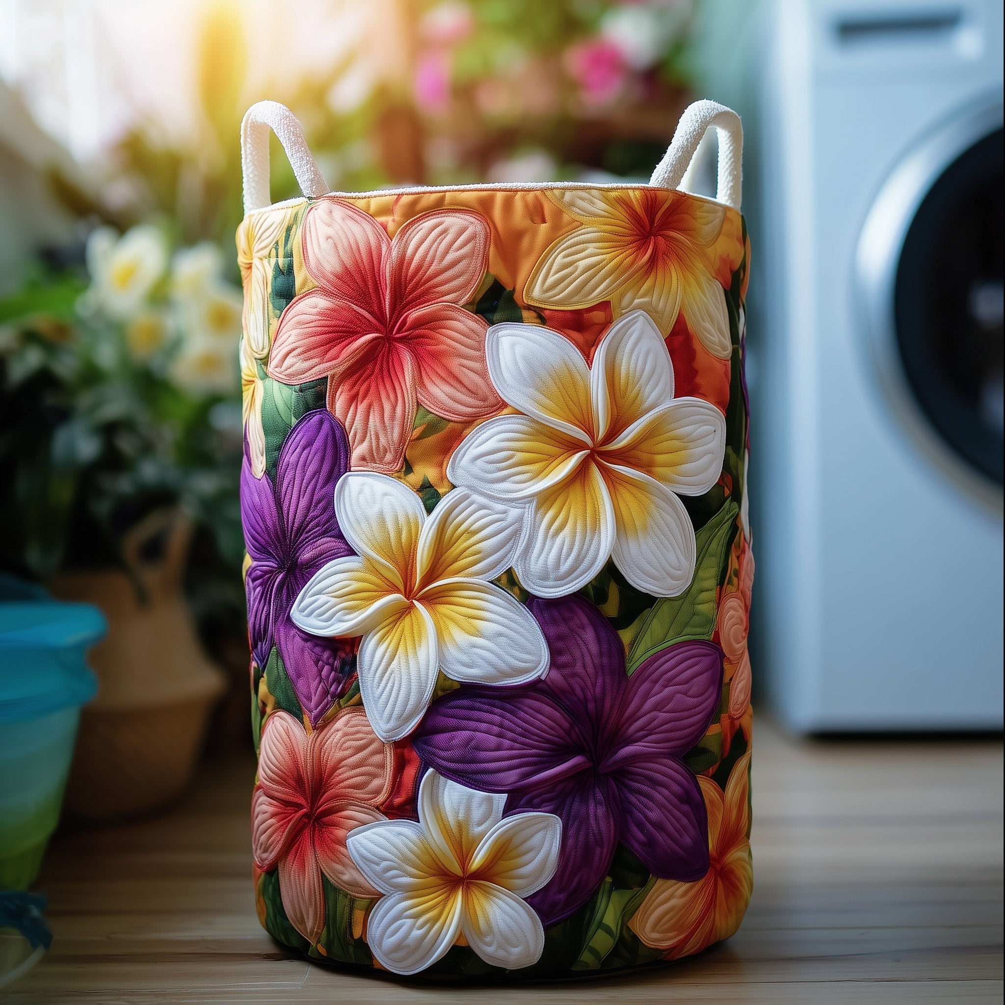 Plumeria Serenity Quilted Laundry Basket Cute Laundry Hamper Gift For Grandma - Tradiviet