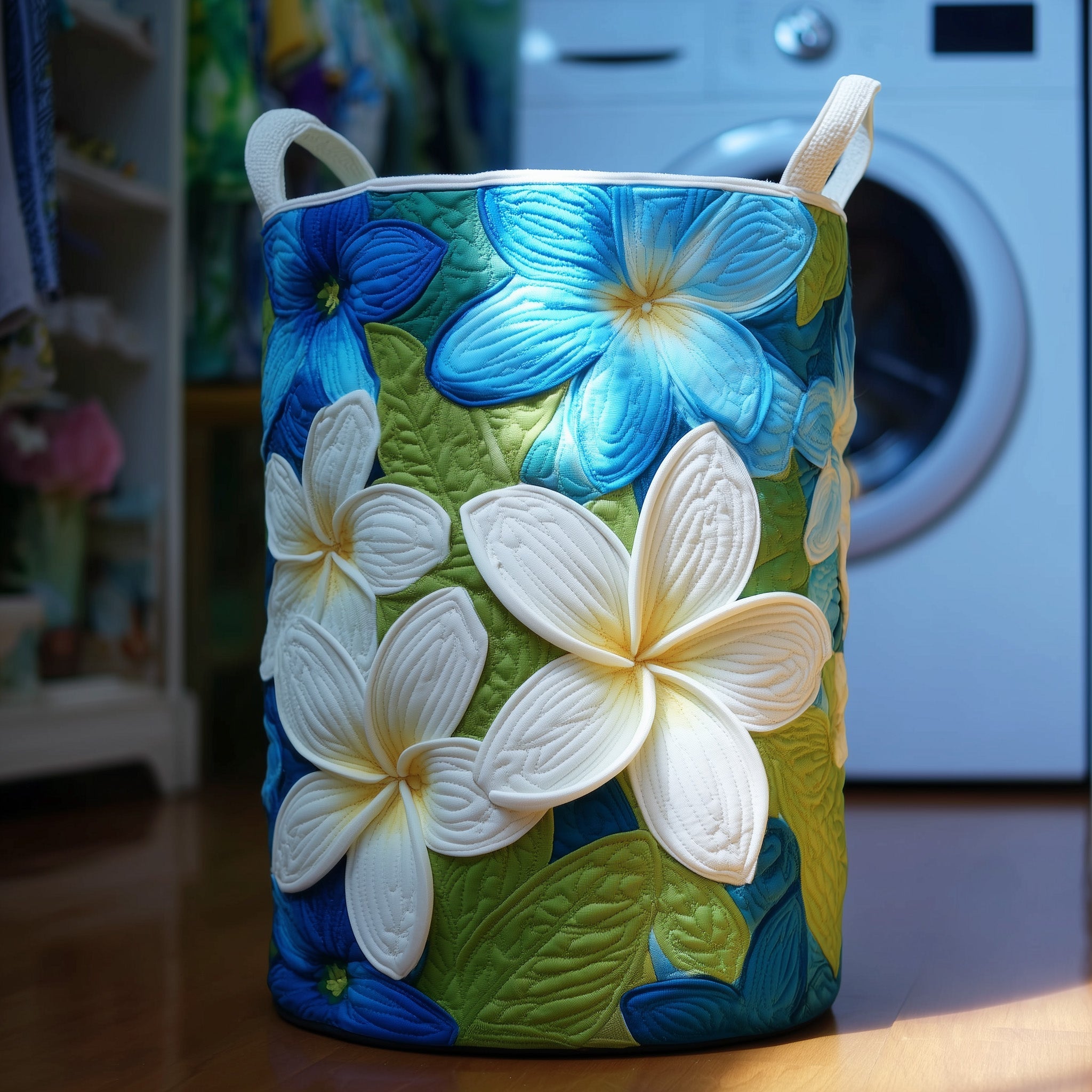 Plumeria Serenity Quilted Laundry Basket Cute Room Decor Gifts For Mother In Law - Tradiviet