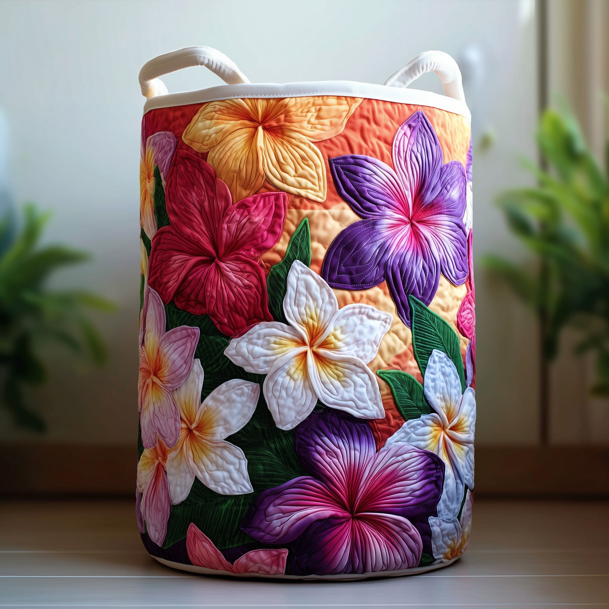 Plumeria Serenity Quilted Laundry Basket Nice Storage Baskets Best Family Gifts - Tradiviet