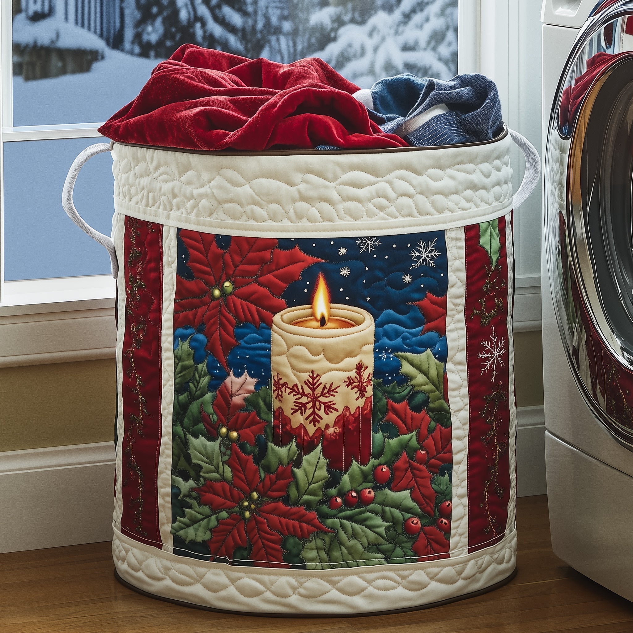 Poinsettia Quilted Laundry Basket Holiday Room Decor Mothers Day Ideas - Tradiviet