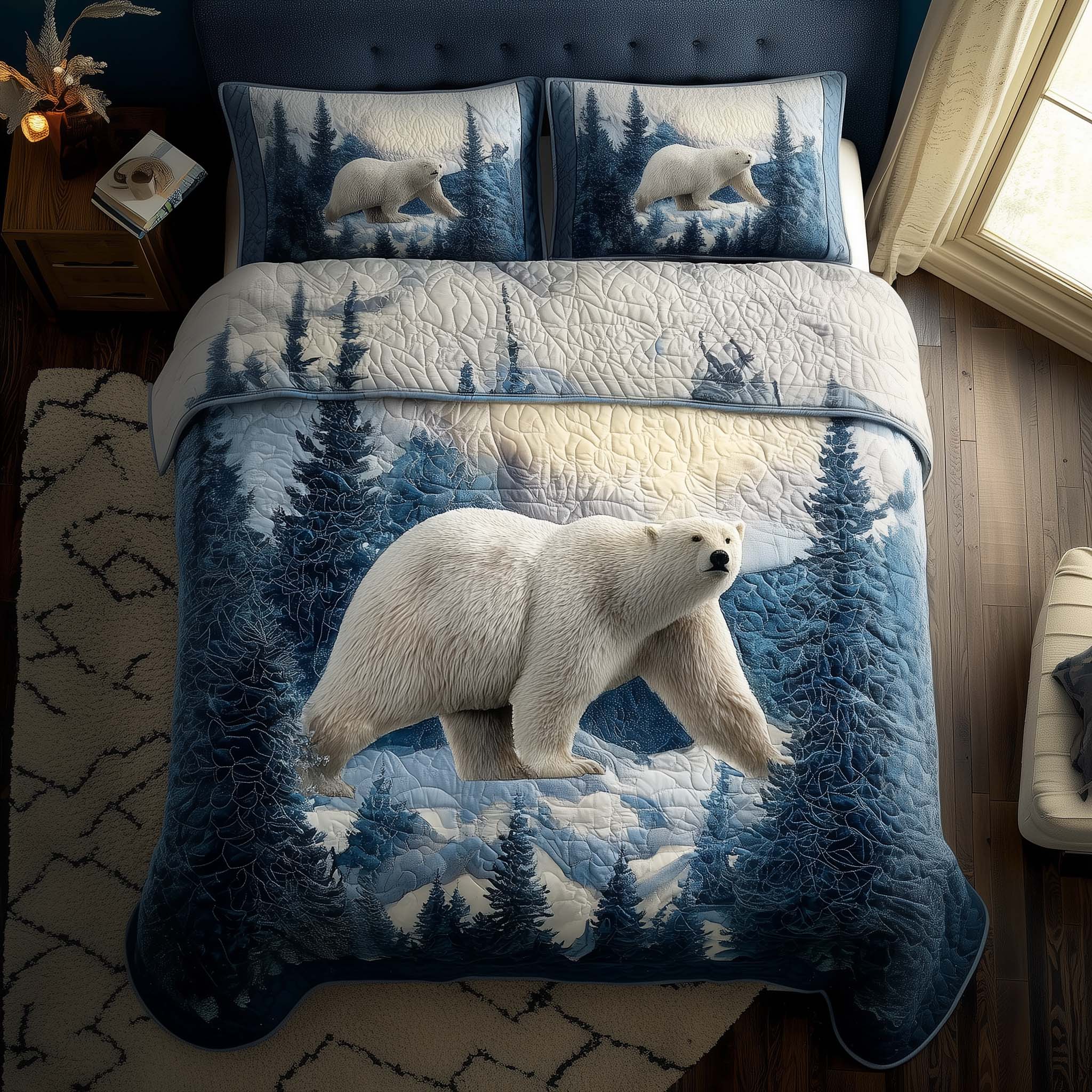 Polar Bear Quilted Bedding Set Holiday Home Decor Bear Gifts For Mom Mother's Day - Tradiviet